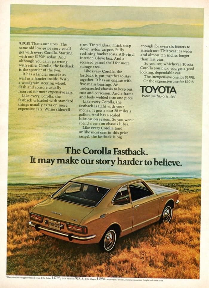 an ad for the toyota corolla from 1978