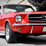 old school red mustang