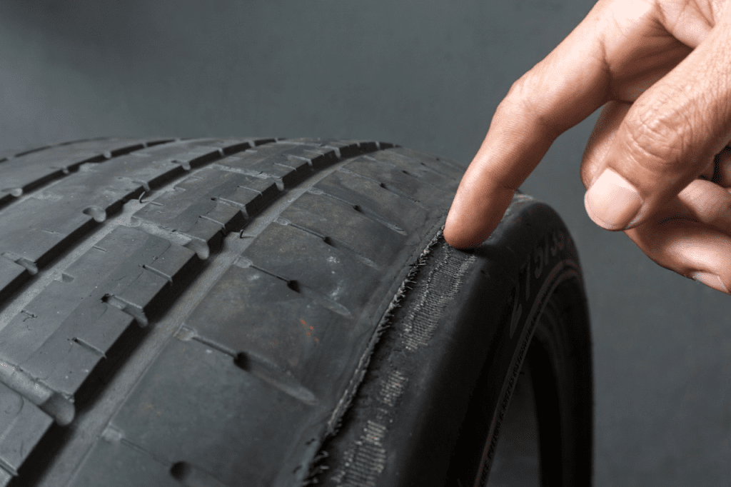 checking the wear bands on a tire