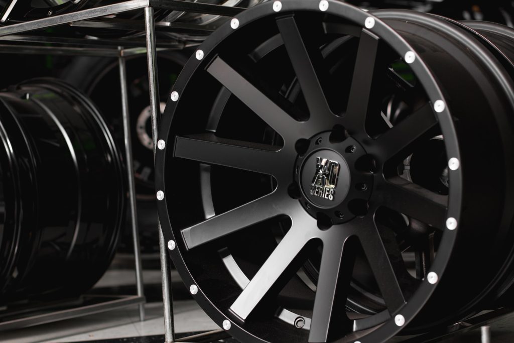 black rims with silver studs around the outside
