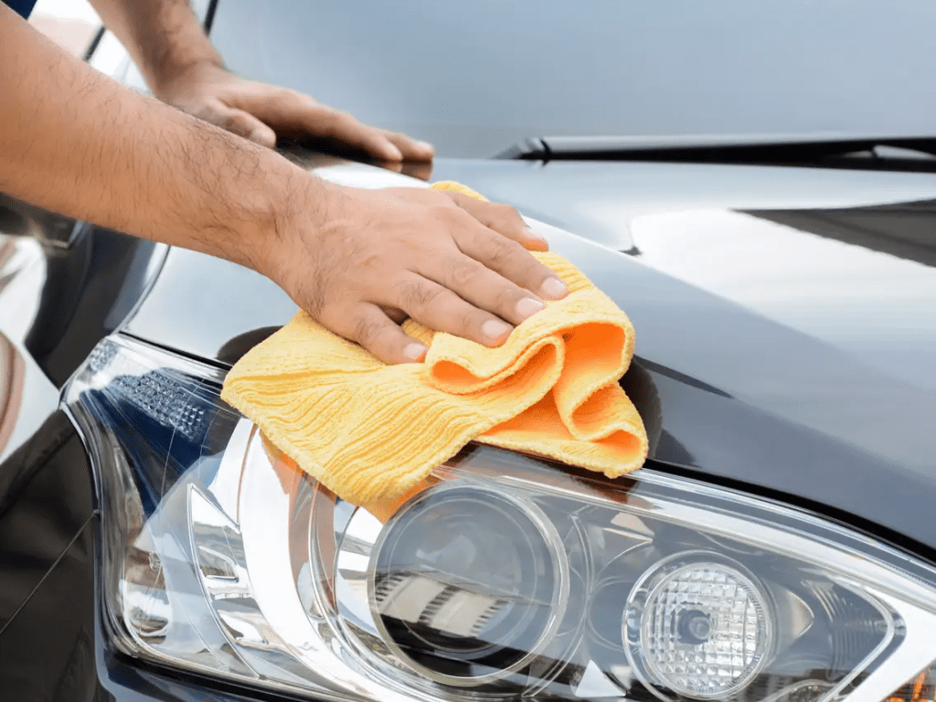 Drying the car after car washing using a soft cloth