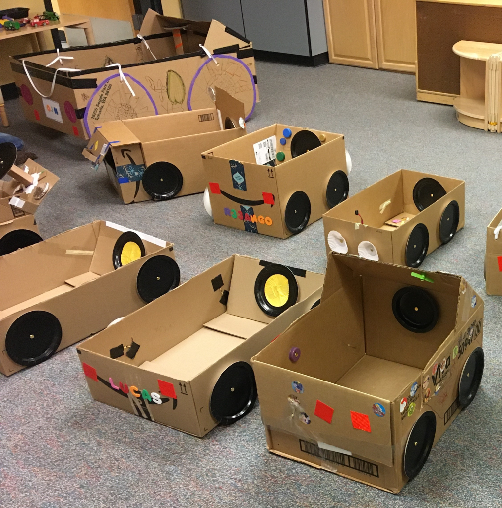 carboard box car as art projects in school