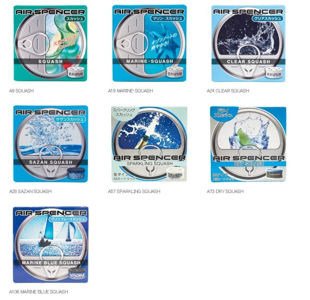 different smell variants for squash air fresheners from air spencer