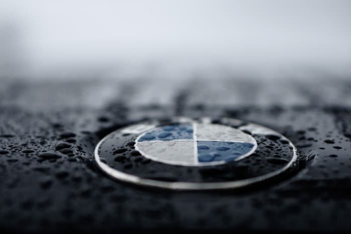 BMW logo with rain on it