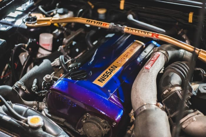 engine bay at of a Nissan car