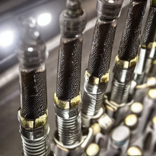 dirty spark plugs in front of led lights