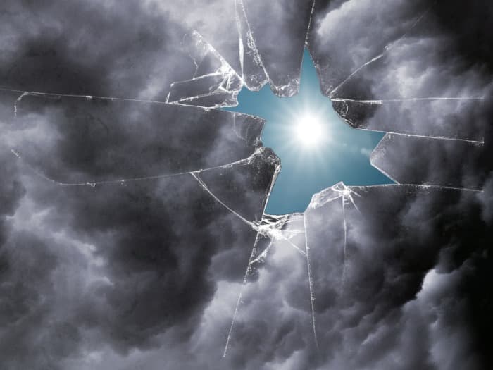 a cloudy sky with a sun damaging plastics