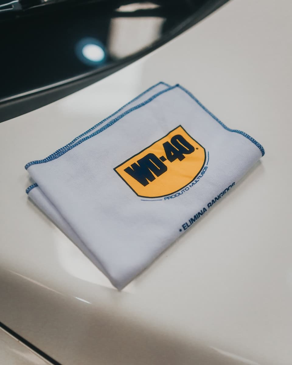 wd 40 logo on a shop rag
